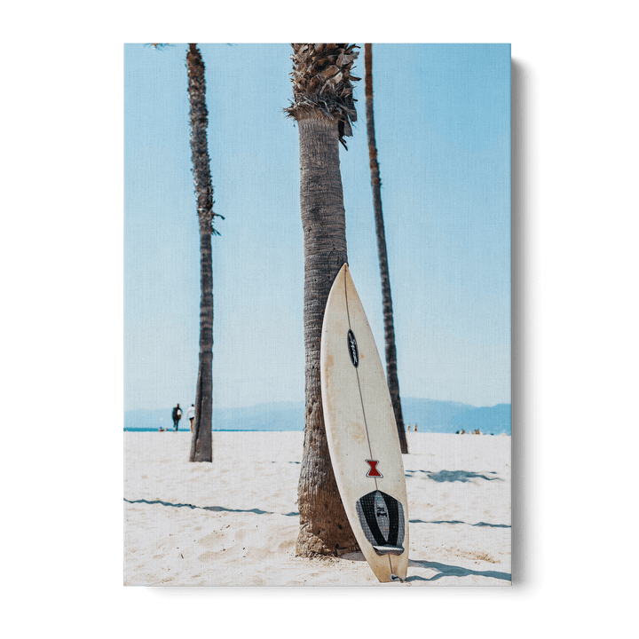 Surfboard By A Palm Tree Canvas