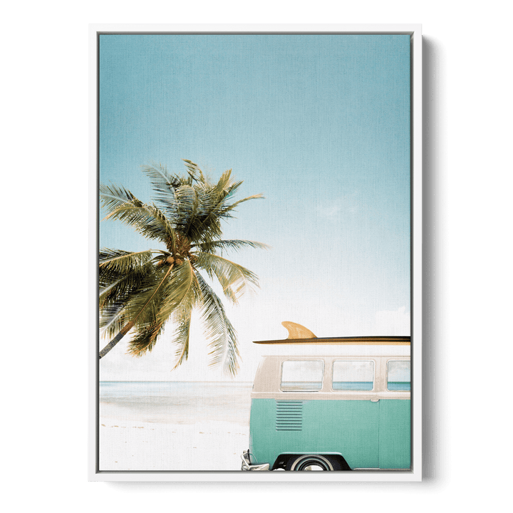Van And Palm Tree On The Beach Canvas