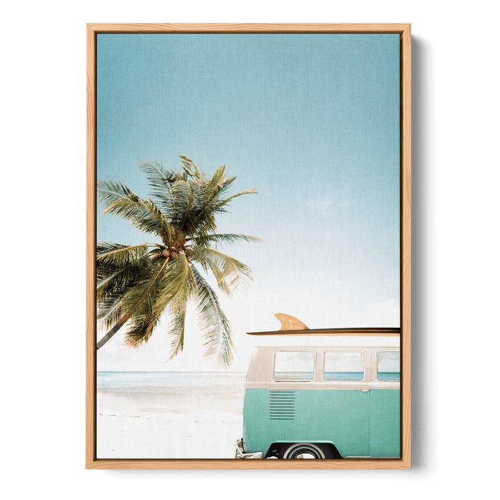 Van And Palm Tree On The Beach Canvas
