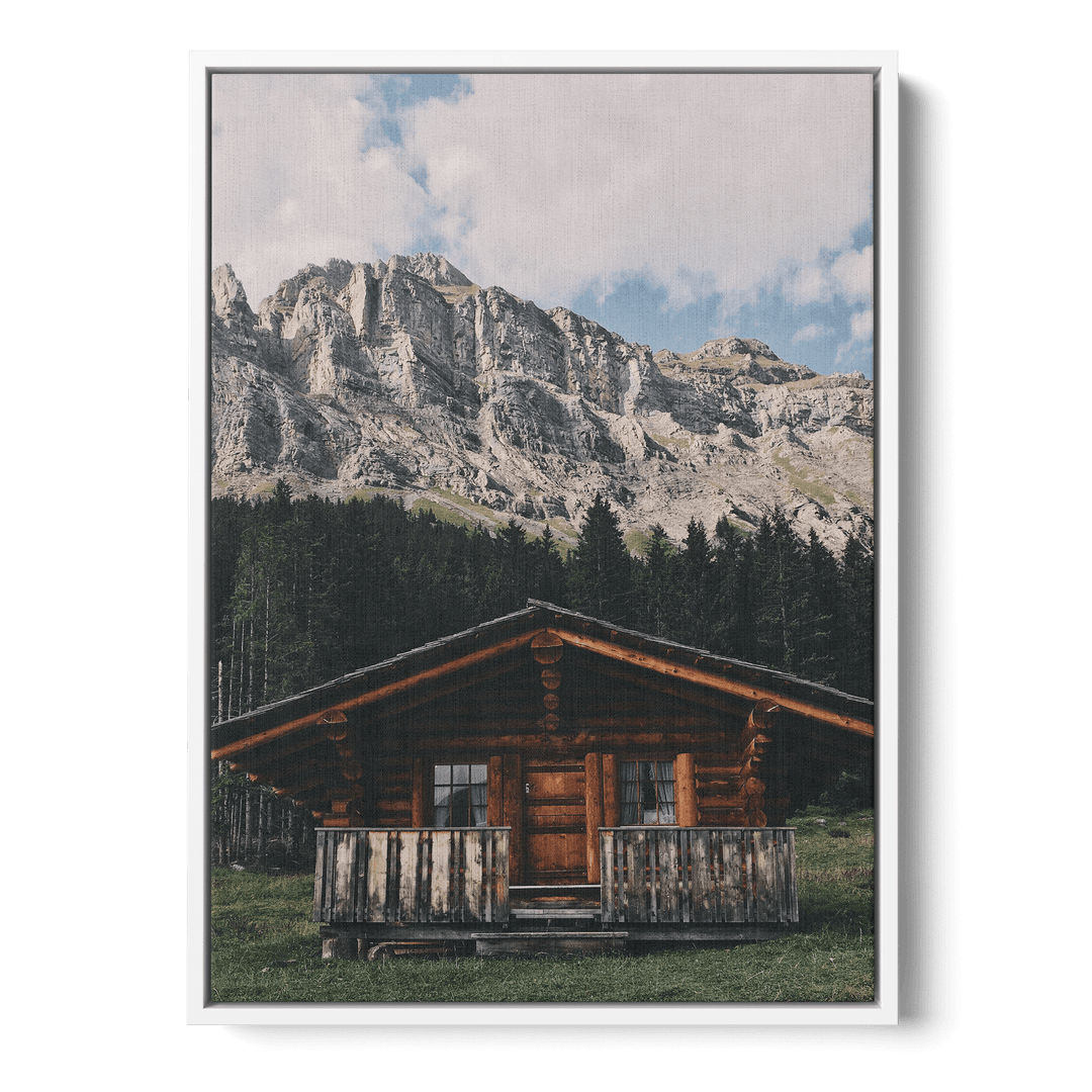 Wooden House And Mountains Canvas