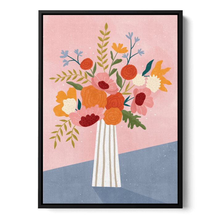 Line Vase With Flowers Canvas