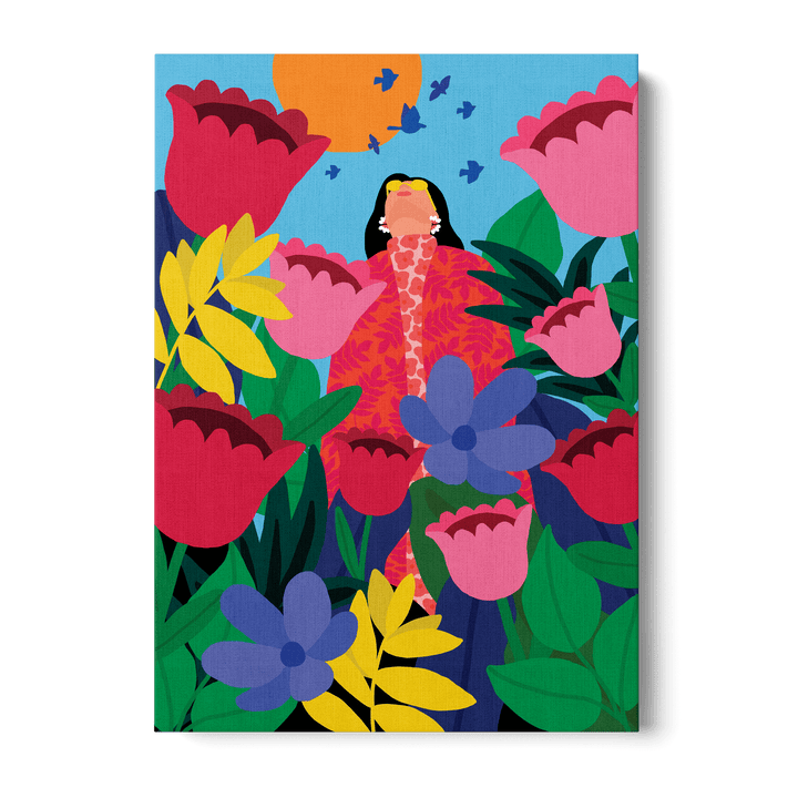 Woman In Flower Garden Canvas