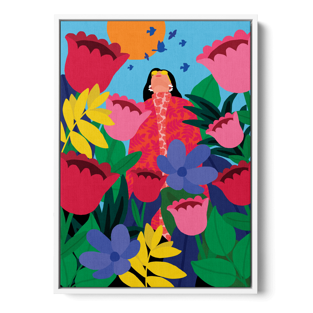 Woman In Flower Garden Canvas