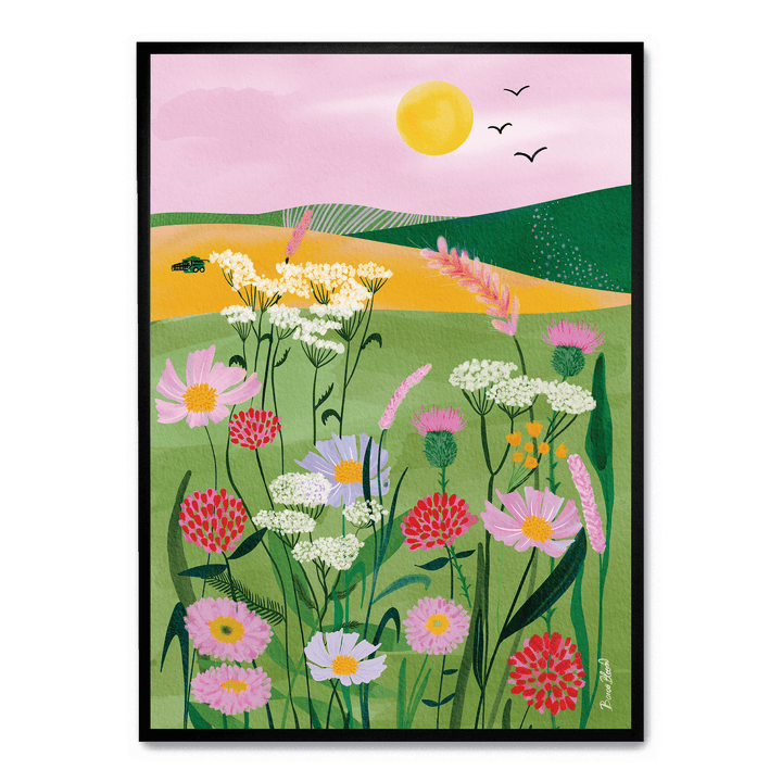 Flied Flowers With Pink Sky