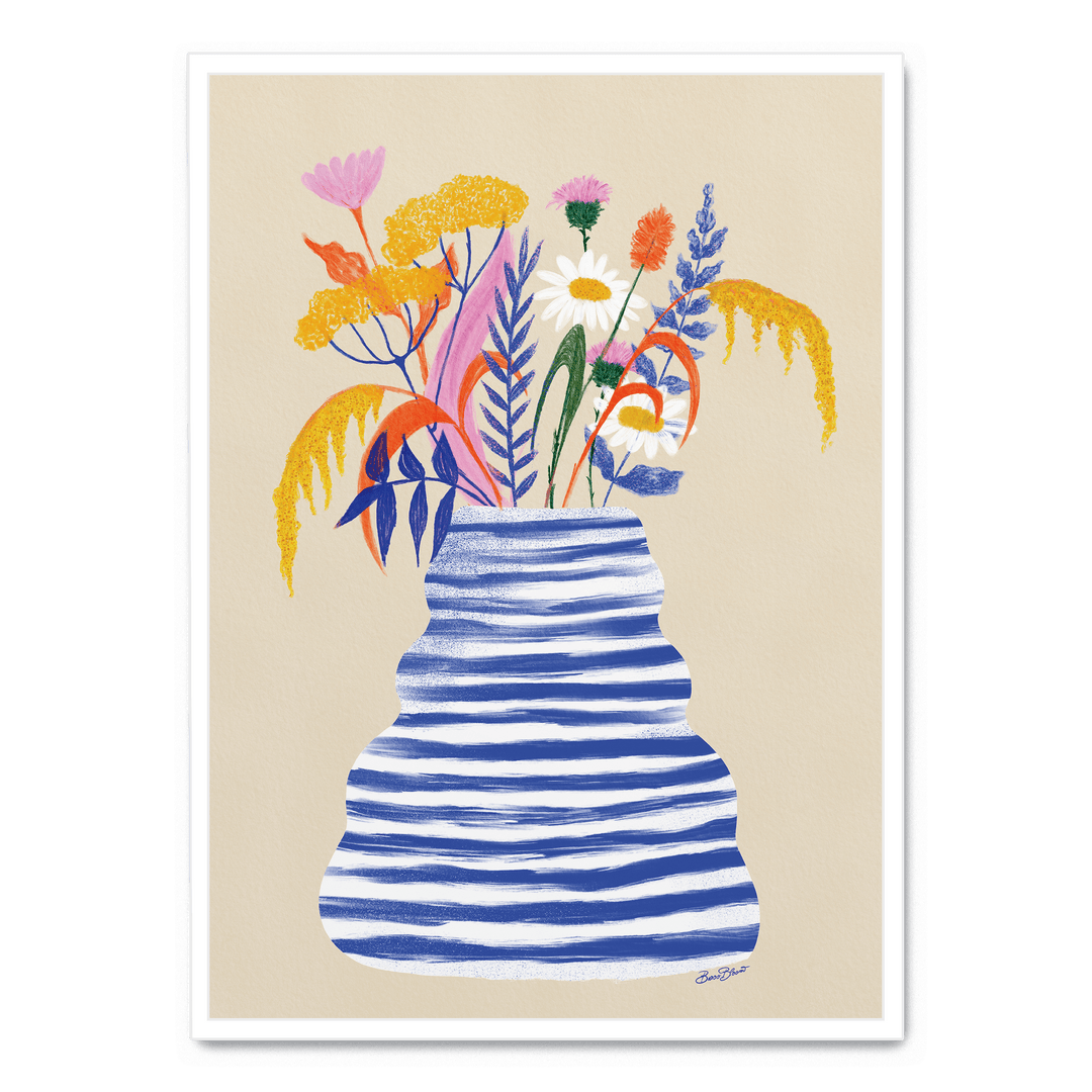 Floral Vase With Stripes