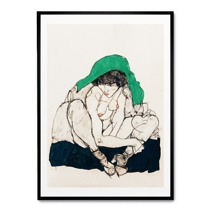 Crouching Woman With Green Headscarf